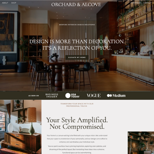 Orchard & Alcove website design showcasing bespoke interior design solutions, completed in one day.